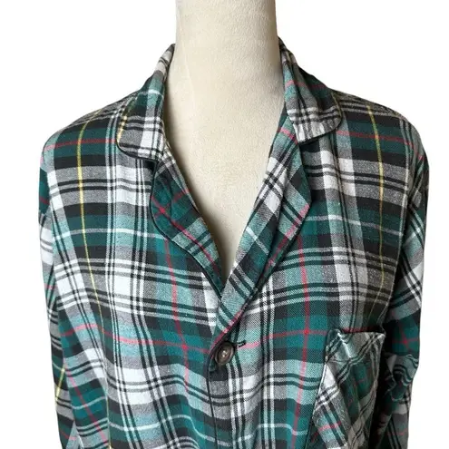90s Vintage Hill & Archer Green Plaid Cotton Pajama Flannel Top Grunge Boyfriend Size L