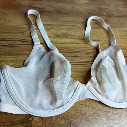CUUP The Plunge Bra Size 34C Mesh Underwire Sheer Sand Cream NEW