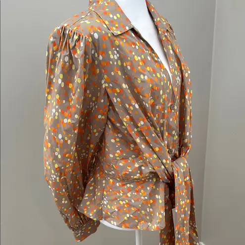 Bailey 44 Prica Tan Brown Polka Dot abstract Blouse tie waist NWT office fall