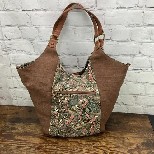 Sakroots Shoulder Bag Brown Paisley Floral Print Magnetic Snap Closure W Tassel - Image 2