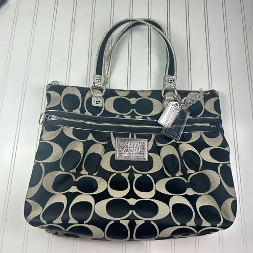 Coach  Y2K Vintage Signature Tote Purse Black Silver Trim