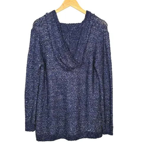 Soft Surroundings Navy Blue Shimmer Sequin Hoodie Pullover Sweater Women Large