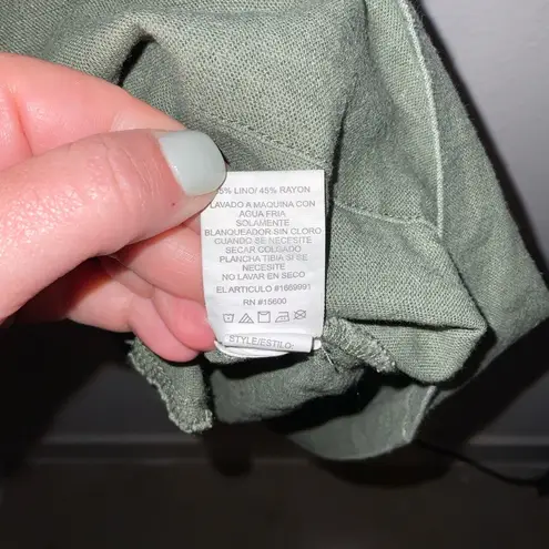 Briggs New York Briggs Ladies Women Ruffle V-Neck Linen Blend Dress, Green ( Olive )