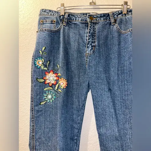 Vintage Embroidered Blue Jeans floral seashells flowers Size 12