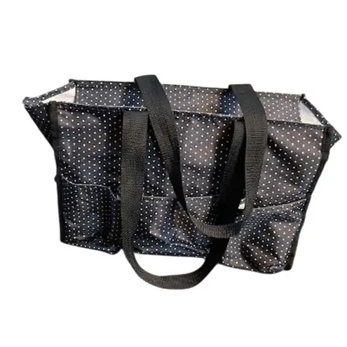 Thirty One Zip Top Organizing Utility Tote Small 15" Ditty Dot Polka Dot 31 ZOUT Black