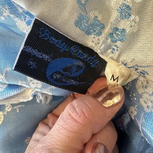 Vintage Cheongsam Midi Mid Length Satin Dress Size Medium Blue