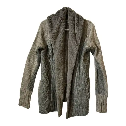 Mystree Women's Grey Angora Blend Chunky Cable-Knit Open front Cardigan L Fur