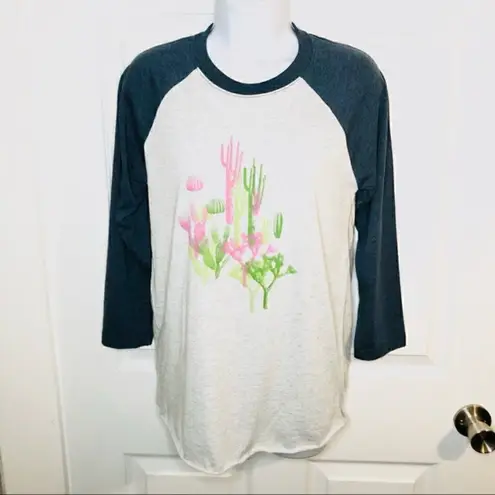 Modcloth  Raglan Tee Dessert Cacti Print Grey Blue XS