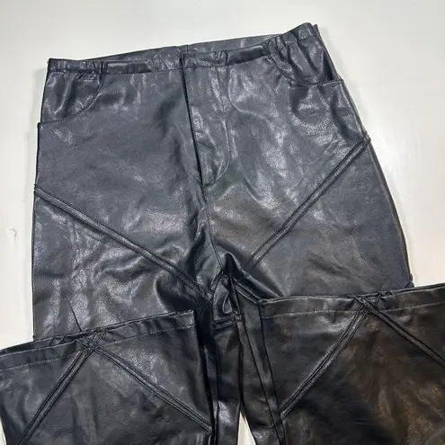 Vintage Y2K Heart Attack Faux Leather Pants Quilted Design Black Flare Leg Small