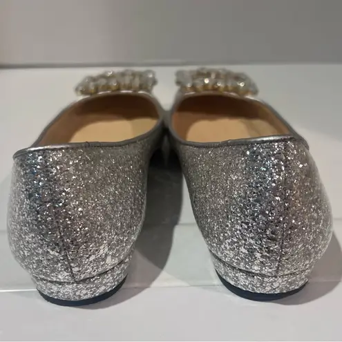 Kate Spade  Norella Coated Glitter Crystal Buckle Ballet Flats Silver‎ Size 6