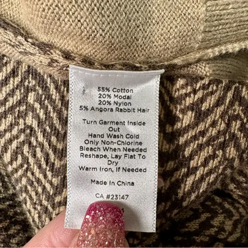 Talbots Herringbone Angora Cardigan Sweater Brown Tan Size XL