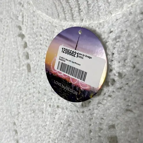 Love by Design Open Knit Crew Neck Long Sleeve Sweater White Pullover Size XL