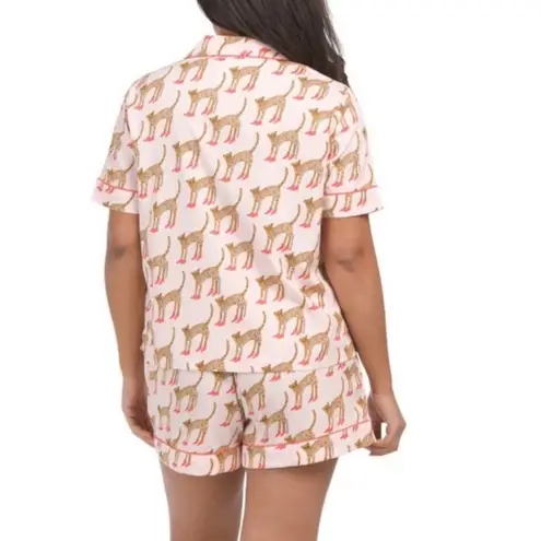 Bouffants & Broken Hearts Pink Animal Leopard Red Stilettos Print PJ Top Sz Med