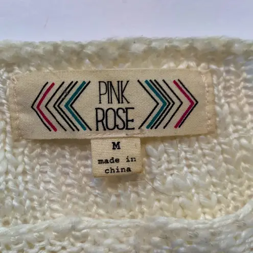 Pink Rose green and cream drop shoulder lightweight nubby open weave sweater M Size M