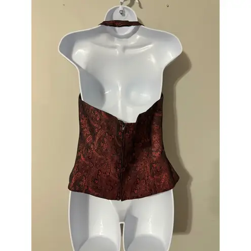 JR Nites Caliendo Womens Halter Neck Paisley Brocade Corset Top Size 10 Red
