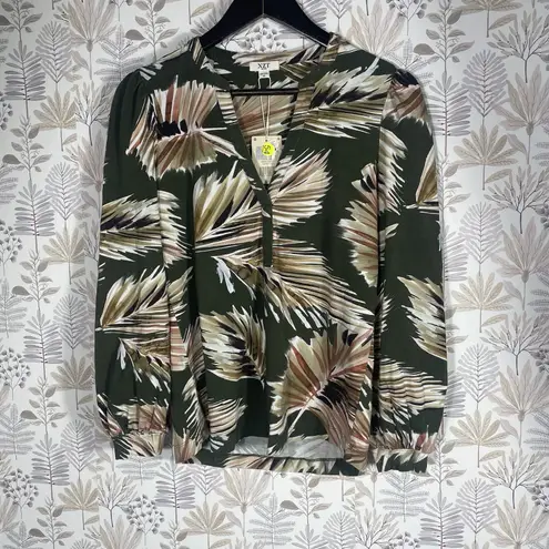 Nic+Zoe NWT NZT By Nic Zoe Women's Top XS Palm Print V-Neck Blouse Green Multicolor