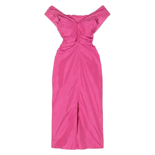 STAUD Andrea Off-Shoulder Midi Dress Size 2 Hot Pink