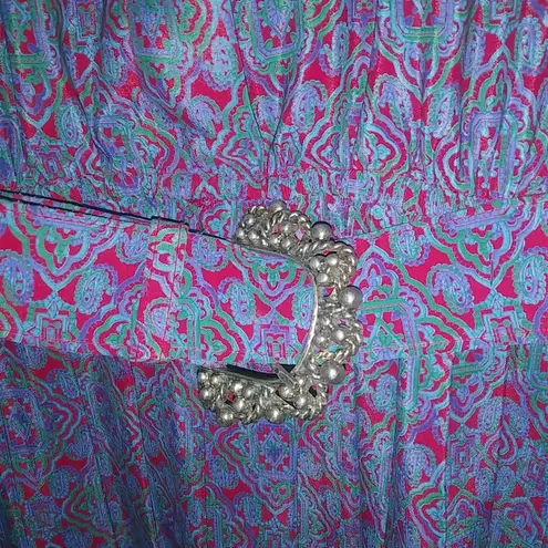 Leslie Fay Vintage 14 Pleated Purple Floral Belted Dress