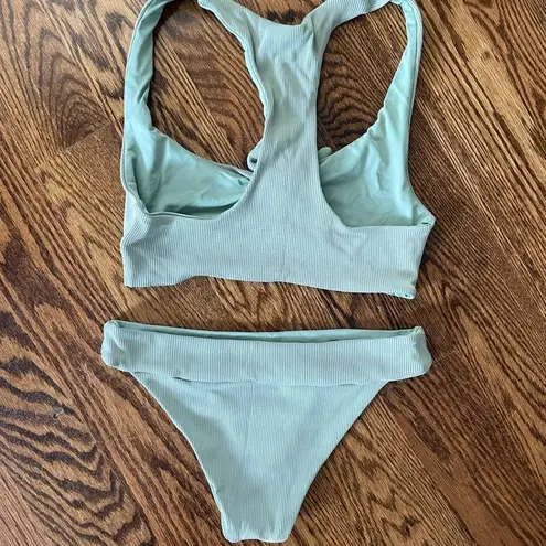 Revolve L*Space Tara Racerback Tie Front Ribbed 2 Piece Bikini Lt Green Size XS