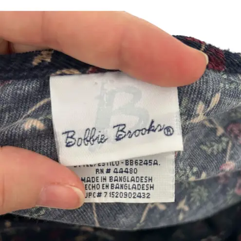 Vintage Blue Red Floral Corduroy Maxi Dress Womens Sz Large 80s Cottage Boho