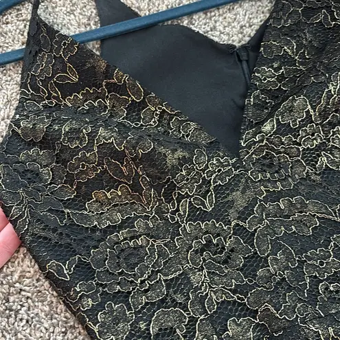 Dress the Population  Gold and Black Floral Lace Formal Dress