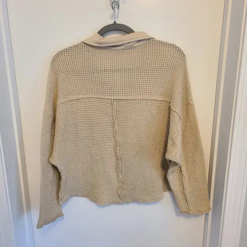Andthewhy Size Small Crop Top Waffle Knit Acid Washed Collar Pocket