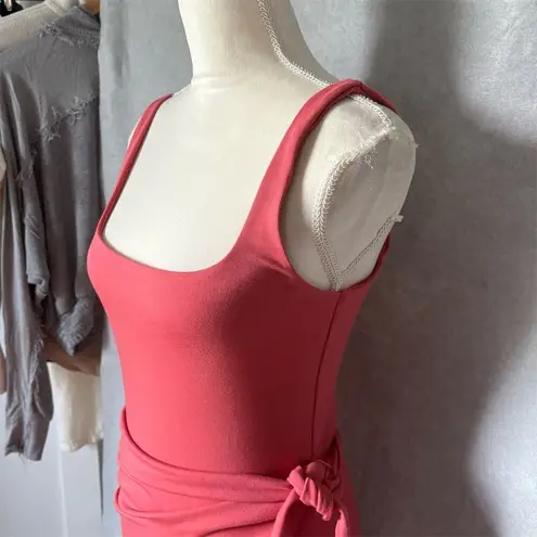 Wilfred Women's Rose Muted Red Wrap Midi Dress Sleeveless Square Neck Size M