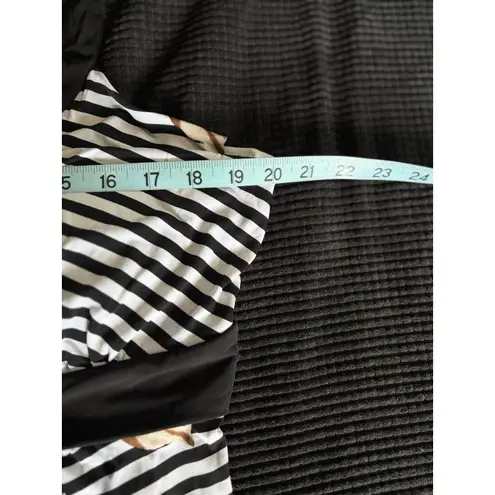 En Focus Maxi Black/White Stripe/Floral Straps Dress Size 20W Tie Waist Black