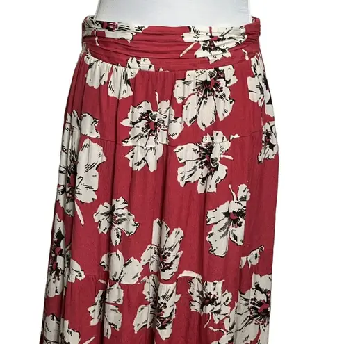 Ba&sh Womens Kondo Midi Skirt Floral Flowy Elastic Waist Boisderose Red Size L