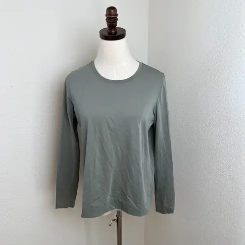 Lafayette 148 Cotton Jersey Modern Long Sleeve Tee Shirt Medium Green FAB#J807