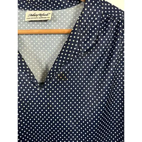 Vintage Anthony Richards 3X Womens Top MuuMuu Blouse Polka Dot Blue White