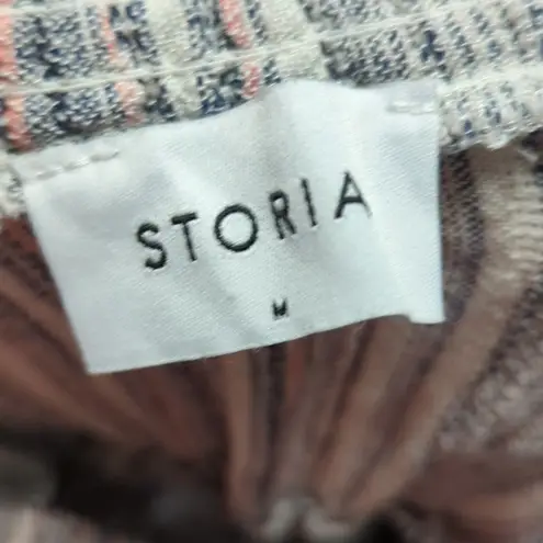 Storia  Romper Woman's Medium Tassel Tie Summer Beach Party Striped‎ Bow Crinkle