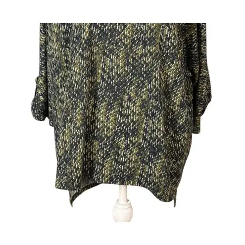 Clara Sun Woo Tunic Size Large 3/4 Sleeves Green Abstract Artsy Business Casual