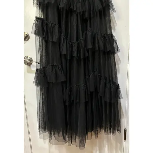 Betsy and Adam Gigi Long Ruffle Mesh Dress Size 10 NWOT Tulle Gown Tiered Ruffles