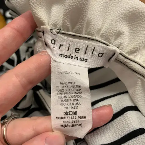 Ariella Black White Striped Polka Dot Blouse Womens Size Medium Tie Neck Top