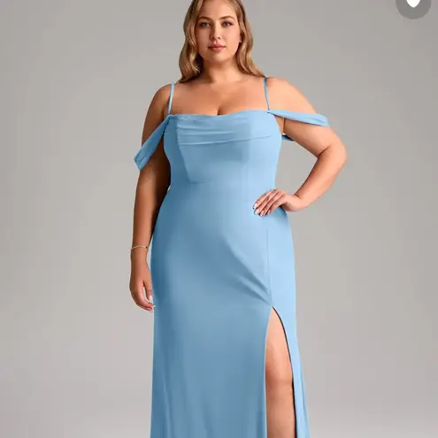 Azazie NWT -  Saige Steel Blue A-Line Chiffon Convertible Dress (A16)