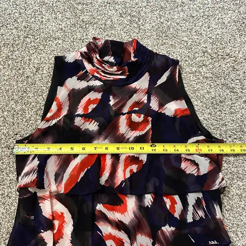 Etcetera black, navy & orange floral tiered ruffle silk sleeveless top size 10