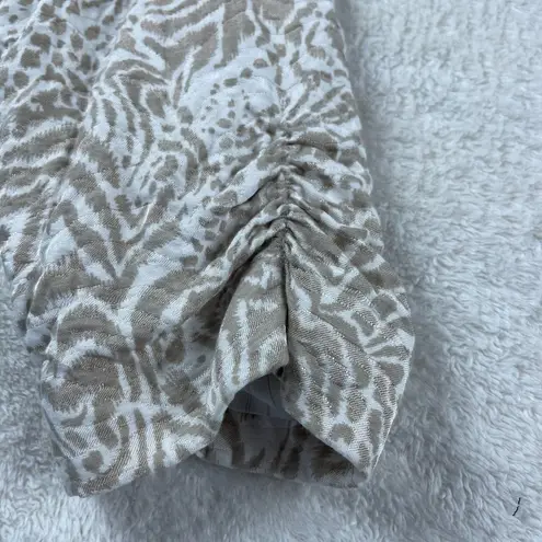 Coldwater Creek Jacquard Animal Print Blazer Womens PL Beige Open Front Ruched