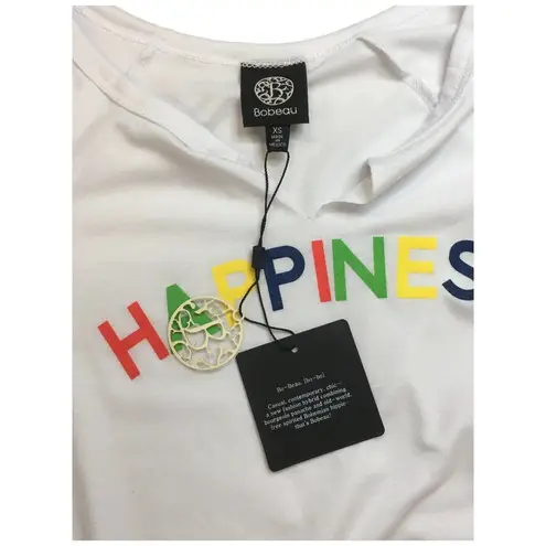 Bobeau New Happiness Rainbow Lettering Split V Neck Tee Shirt Boyfriend White XS
