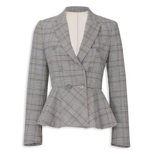Rebecca Taylor Plaid Wool Blend Peplum Blazer Size 2 New with Tags