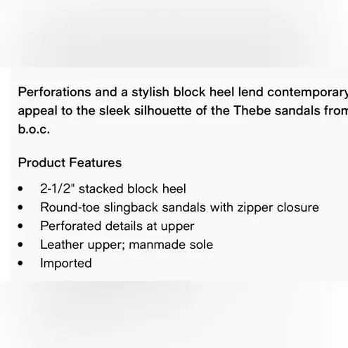 BOC Thebe Women’s Black Leather Slingback Block Heel Perforated Sandals 7 in GUC