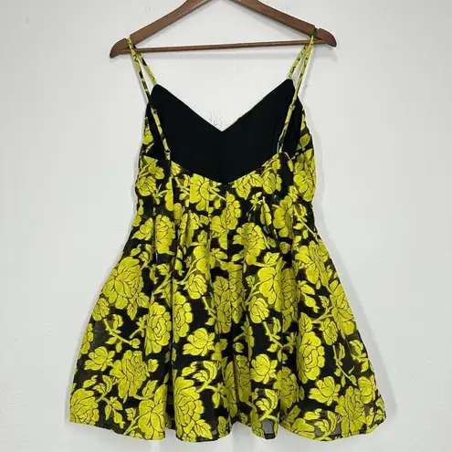 Ark & Co. Full Skirt Micro Mini Romper Yellow Gold Black Floral Brocade Med NWT