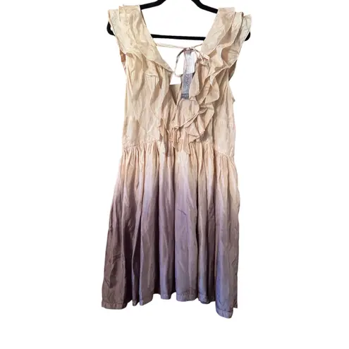 Lipsy London Dress Size 14 Brown Beige Dip Dye V Neck Frill Party 1005 SILK