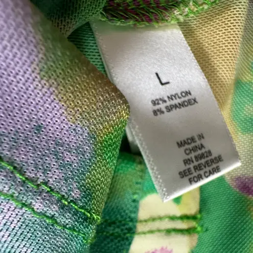 LOGO By Lori Goldstein LOGO Layers by Lori Goldstein Watercolor Printed Mesh Cardigan Size Large Green - Image 7