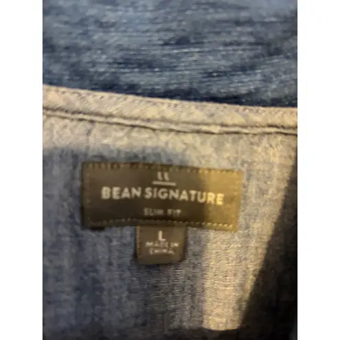 LL Bean Signature Womens Shawl Collar Cardigan Sweater Jacket Slim Fit Blue L Size L