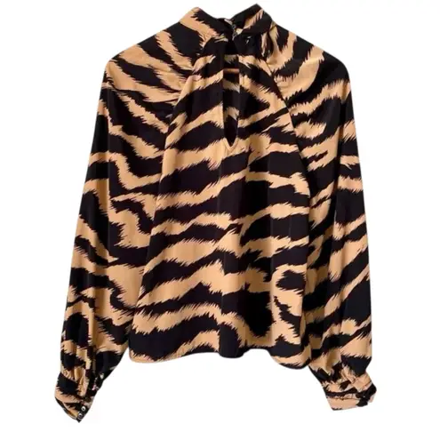 VERO MODA Tan and Black Abstract Print High-Neck Blouse