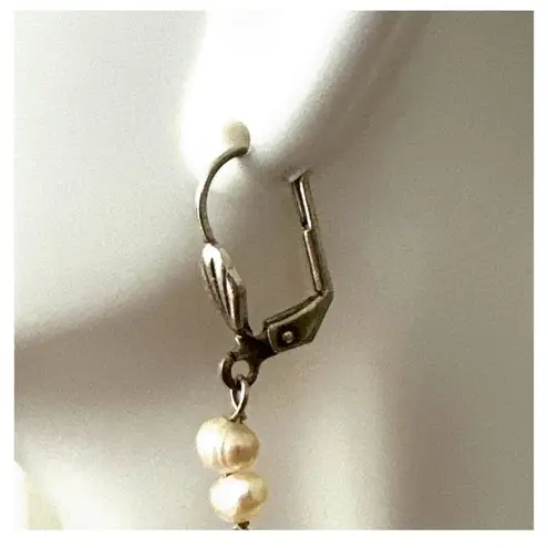 Silver tone fresh water pearl pink beaded drop earrings
