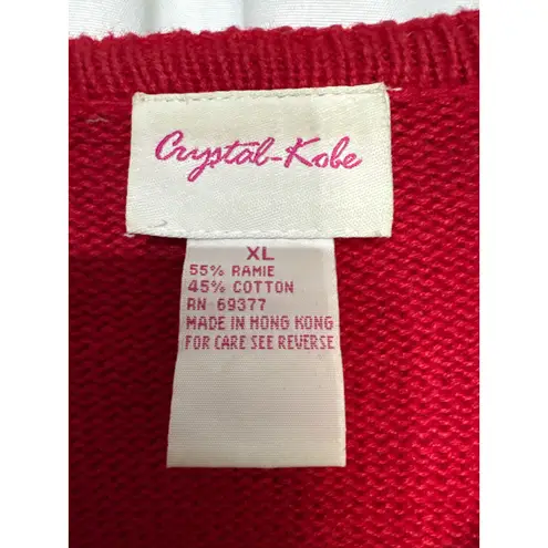 Crystal Kobe Women XL Vintage Red Snowflake Bear Button Cardigan Sweater