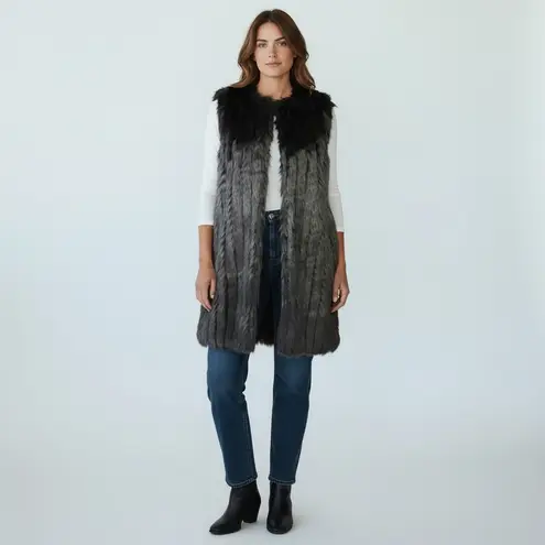 John + Jenn Black Faux Fur Long Fuzzy Vest Size Large NWT