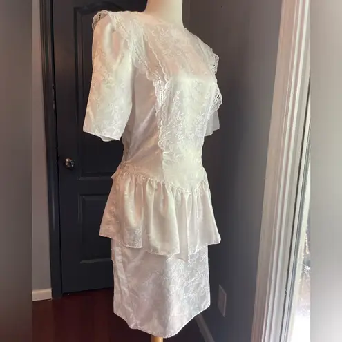 Gunne Sax Vintage Jessica McClintock Peplum Dress Puff Sleeves Shoulder Pads
